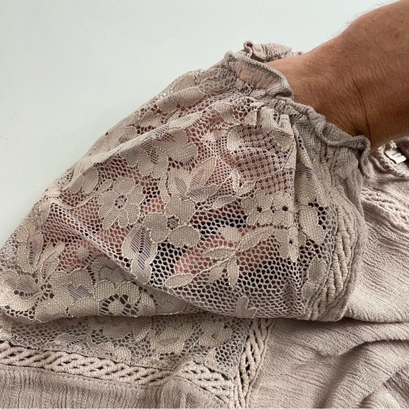 Knox Rose Long Sleeve Blouse Top Women Size S Rayon Dusty Pink Laced Boho Flowy - Picture 11 of 11